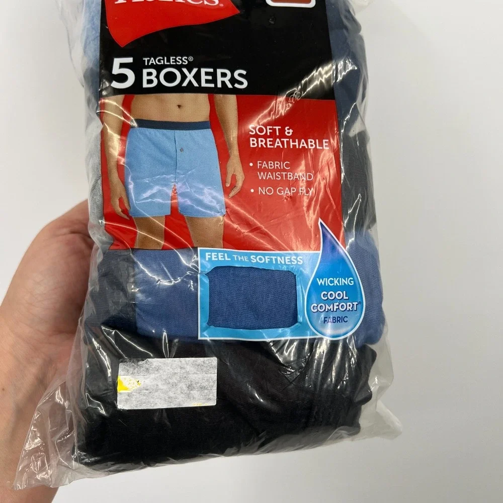 Hanes Tagless Boxers soft breathable wicking cool comfort M 5 value pack